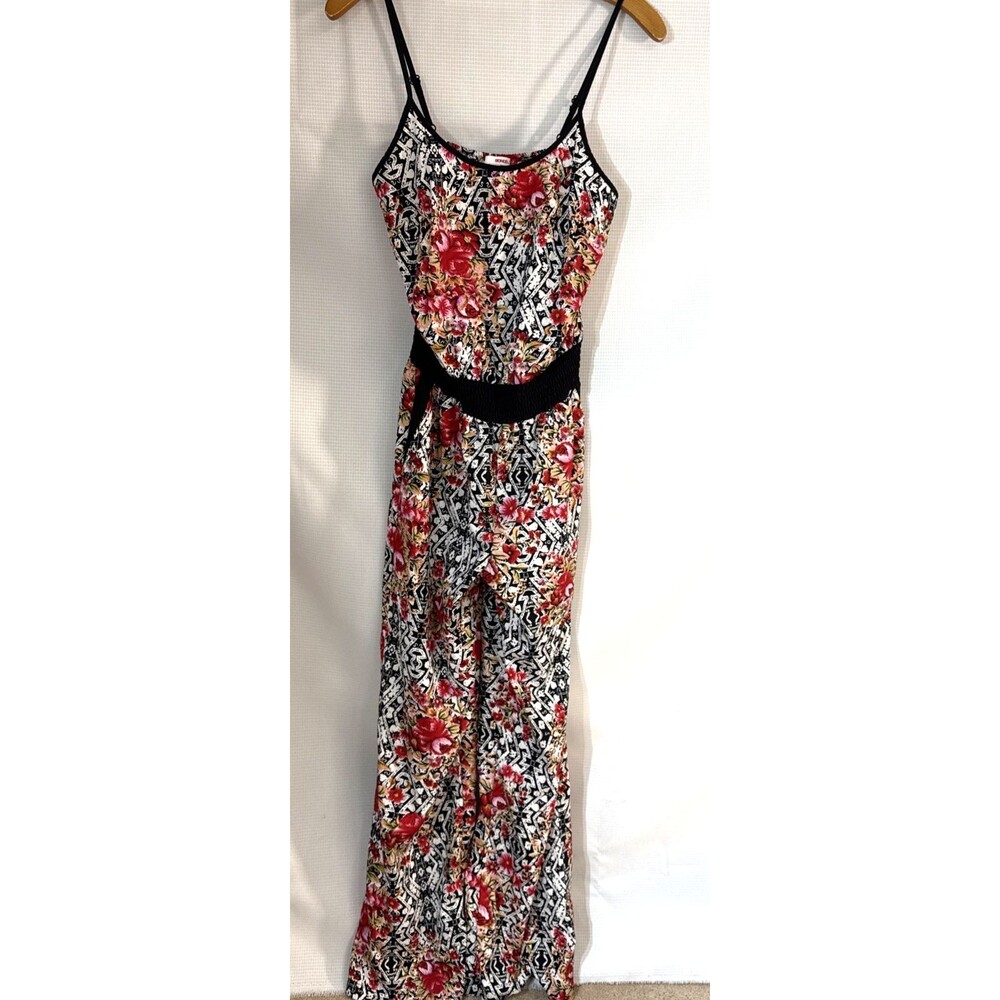 Bongo Women Jumpsuit Back Floral Flounce Sleeveless Straight Pockets Casual - S